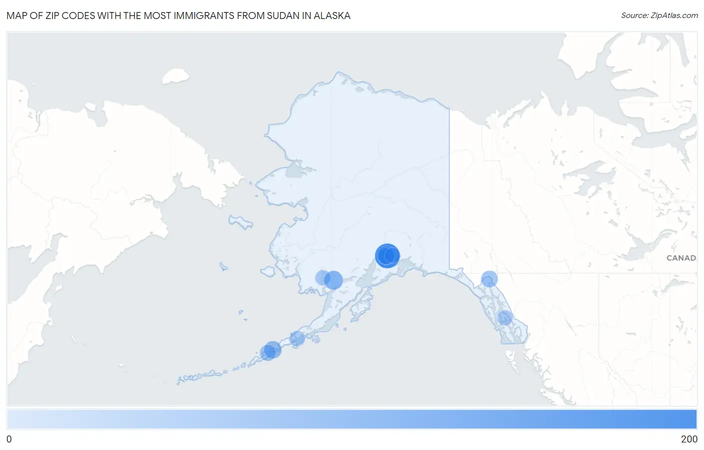 Zip Codes with the Most Immigrants from Sudan in Alaska Map