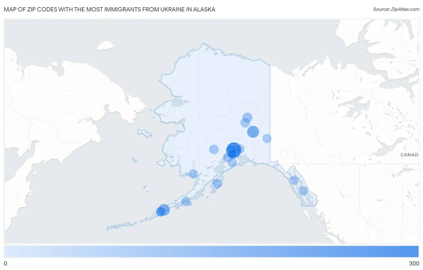 Zip Codes with the Most Immigrants from Ukraine in Alaska Map