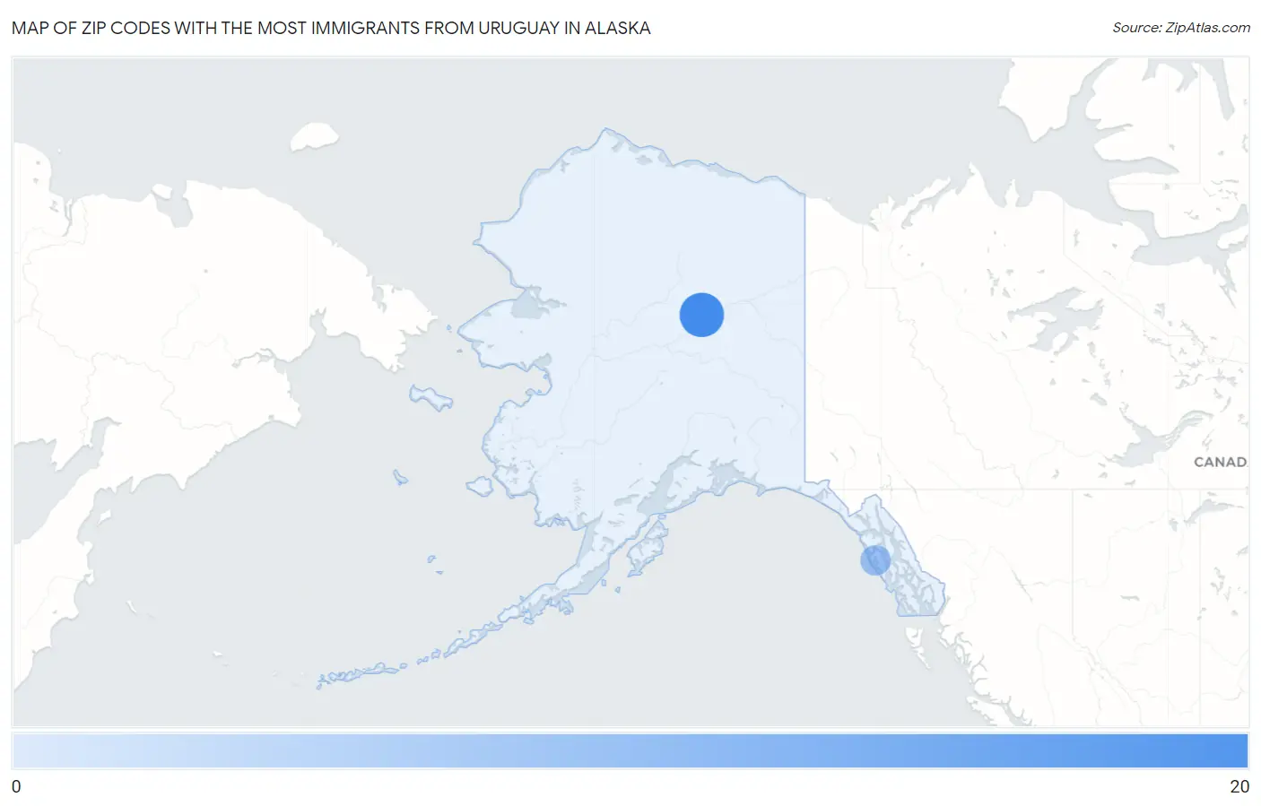 Zip Codes with the Most Immigrants from Uruguay in Alaska Map