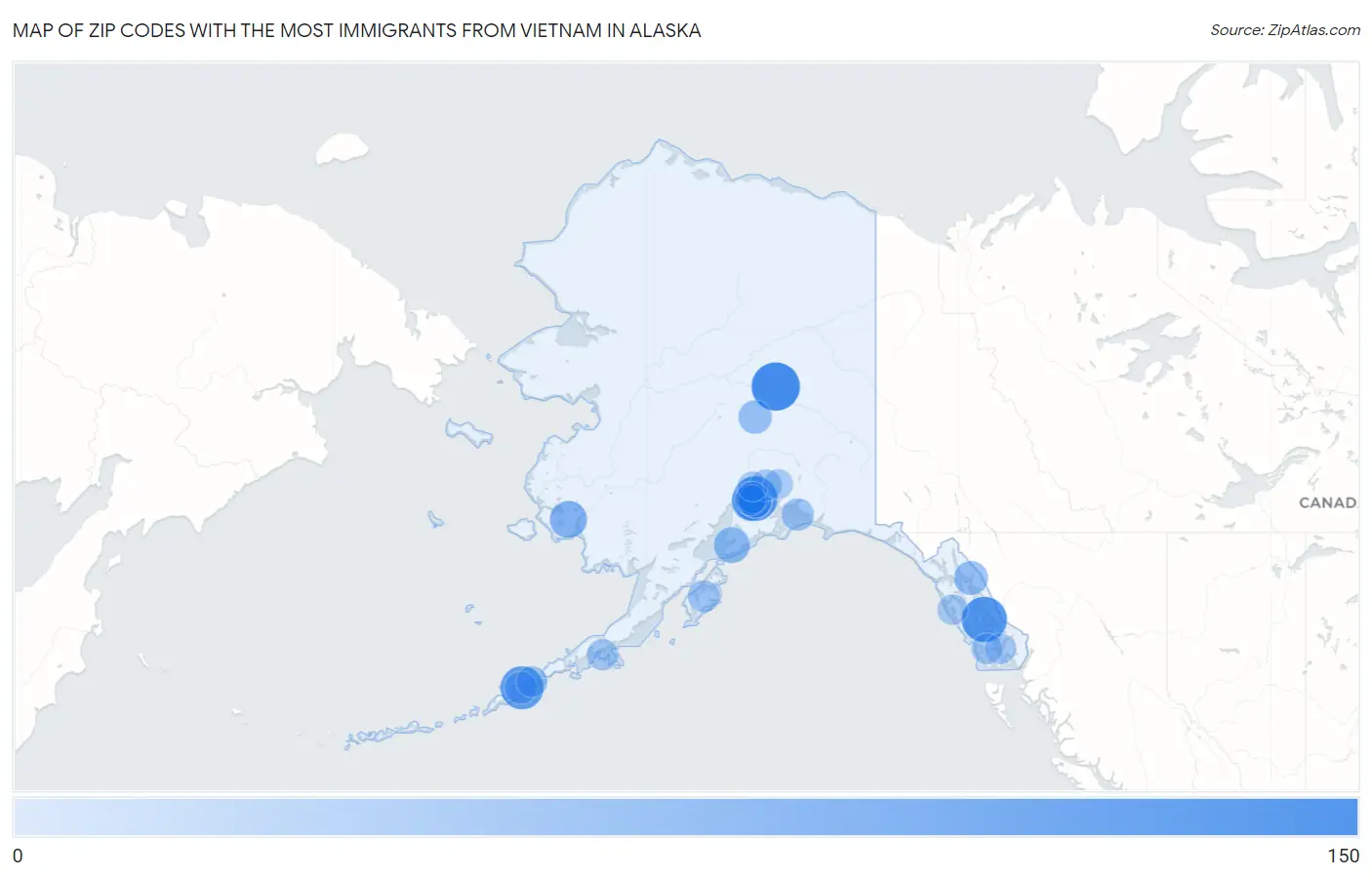 Zip Codes with the Most Immigrants from Vietnam in Alaska Map