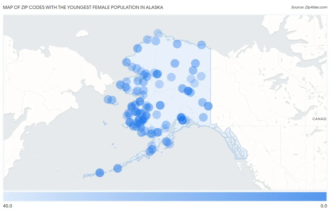 Zip Codes with the Youngest Female Population in Alaska Map