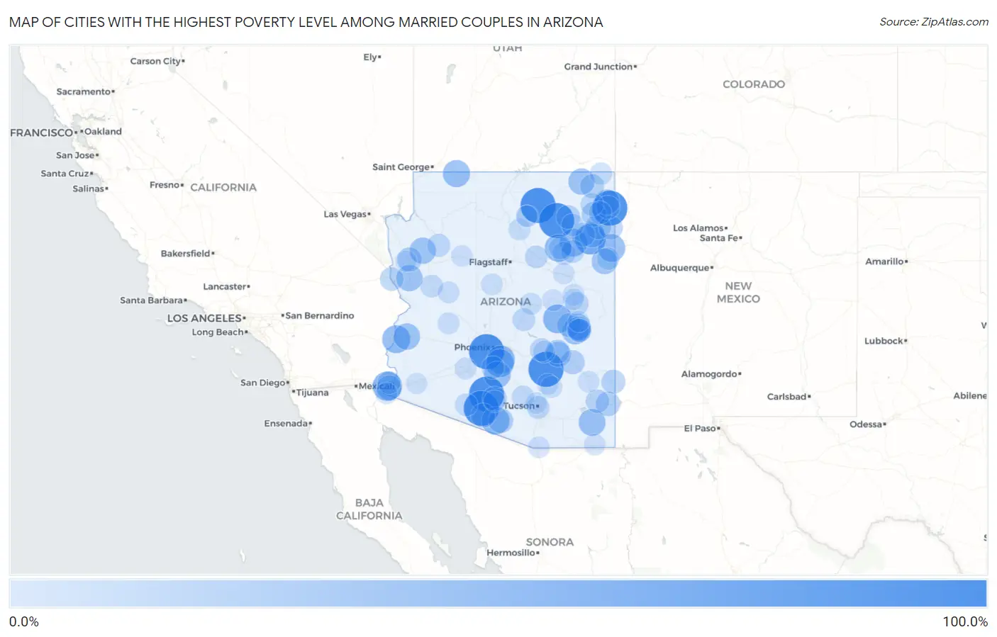 Cities with the Highest Poverty Level Among Married Couples in Arizona Map