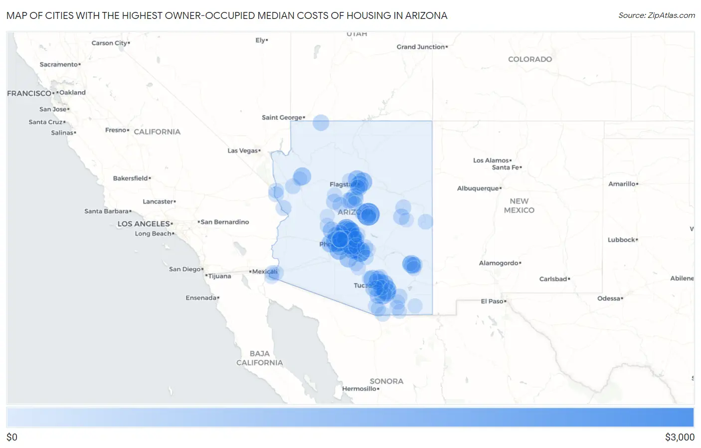 Cities with the Highest Owner-Occupied Median Costs of Housing in Arizona Map