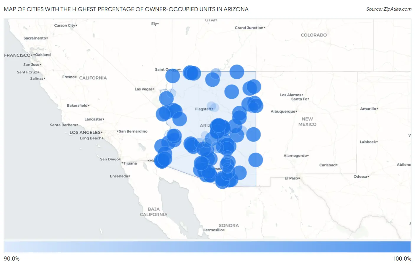 Cities with the Highest Percentage of Owner-Occupied Units in Arizona Map