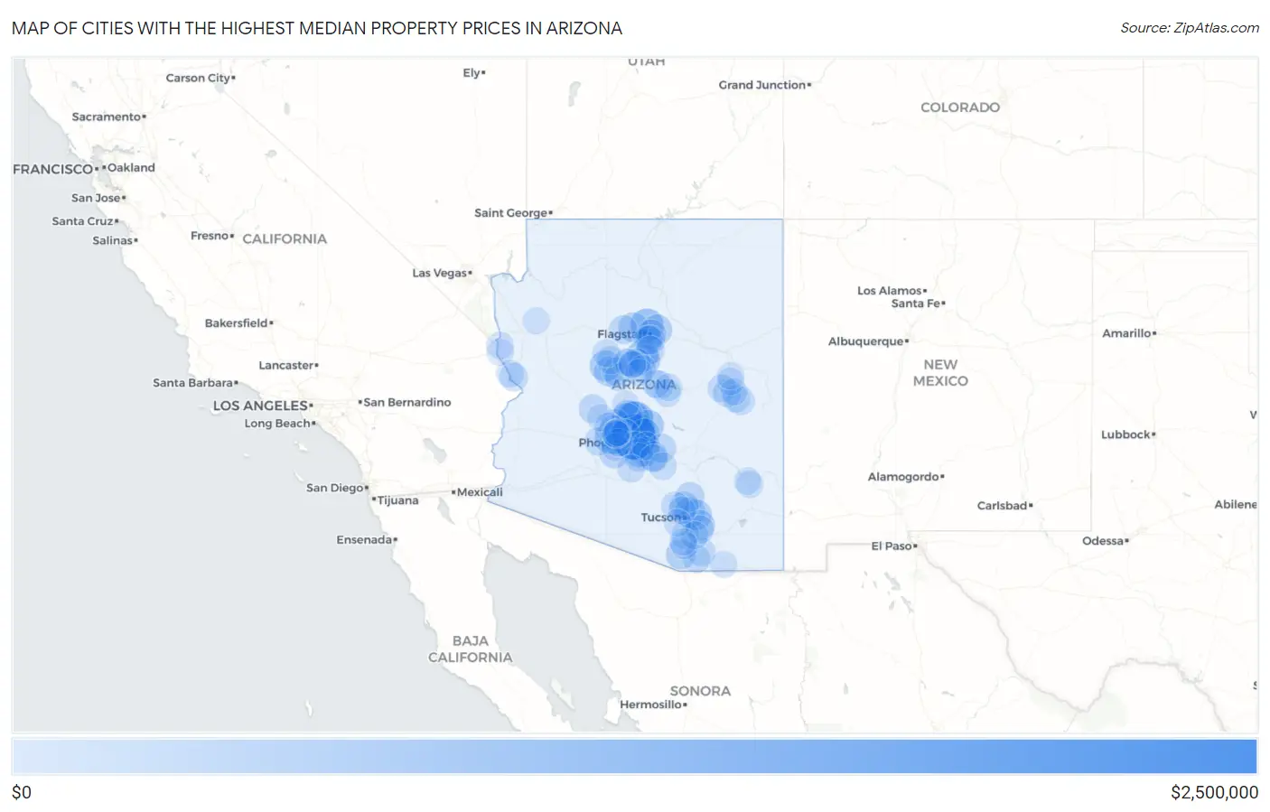 Cities with the Highest Median Property Prices in Arizona Map