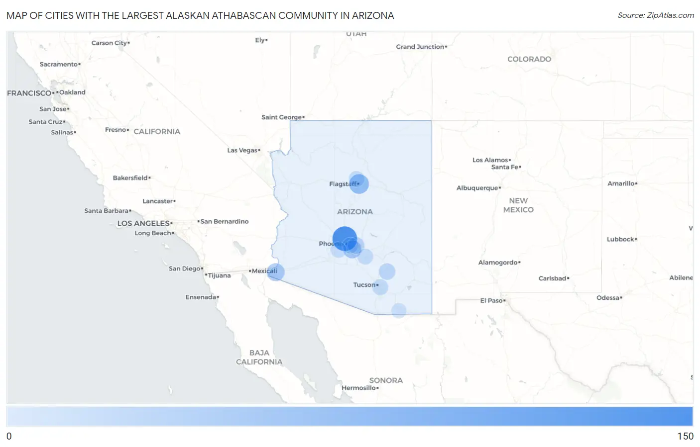 Cities with the Largest Alaskan Athabascan Community in Arizona Map