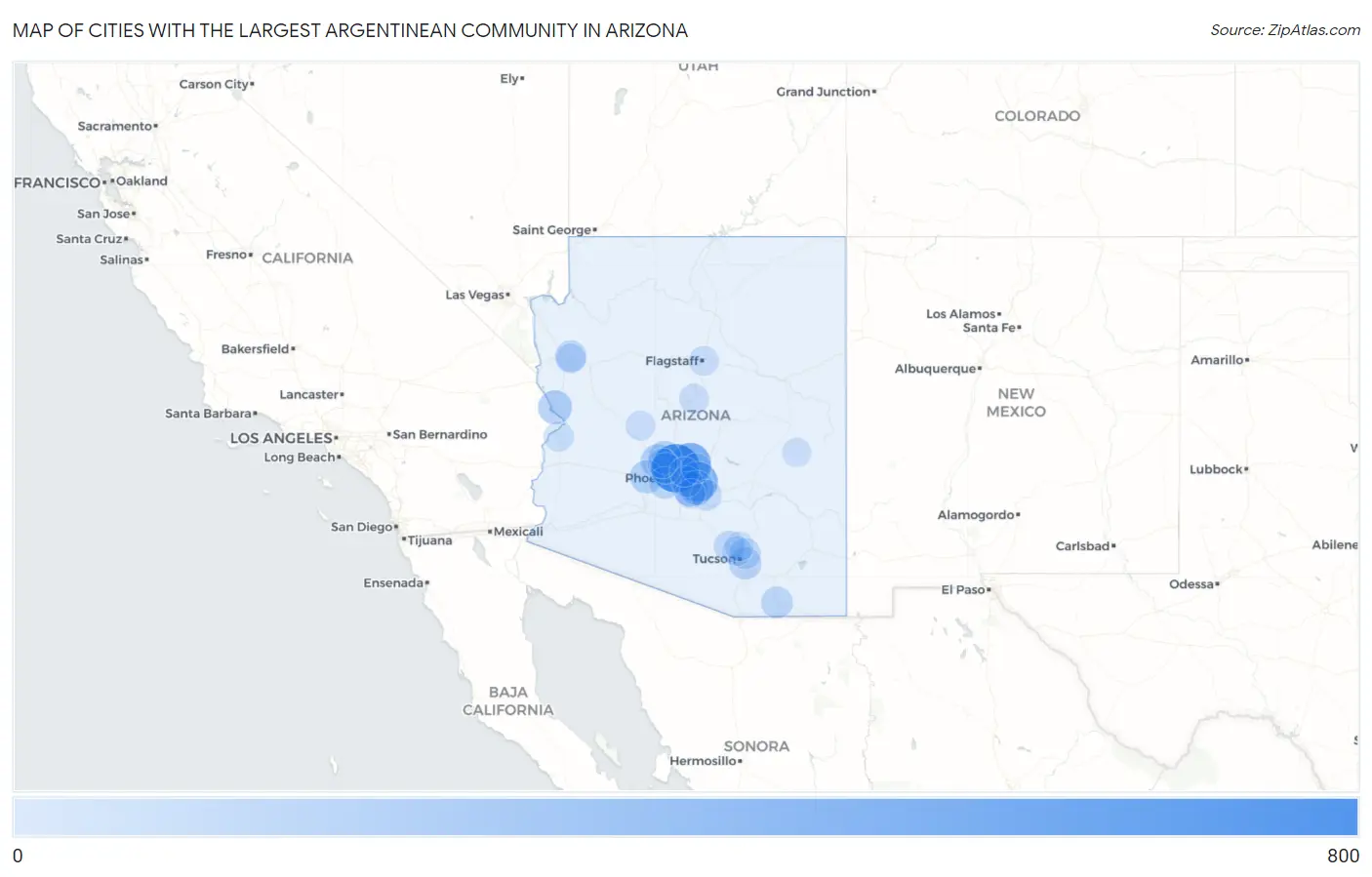Cities with the Largest Argentinean Community in Arizona Map