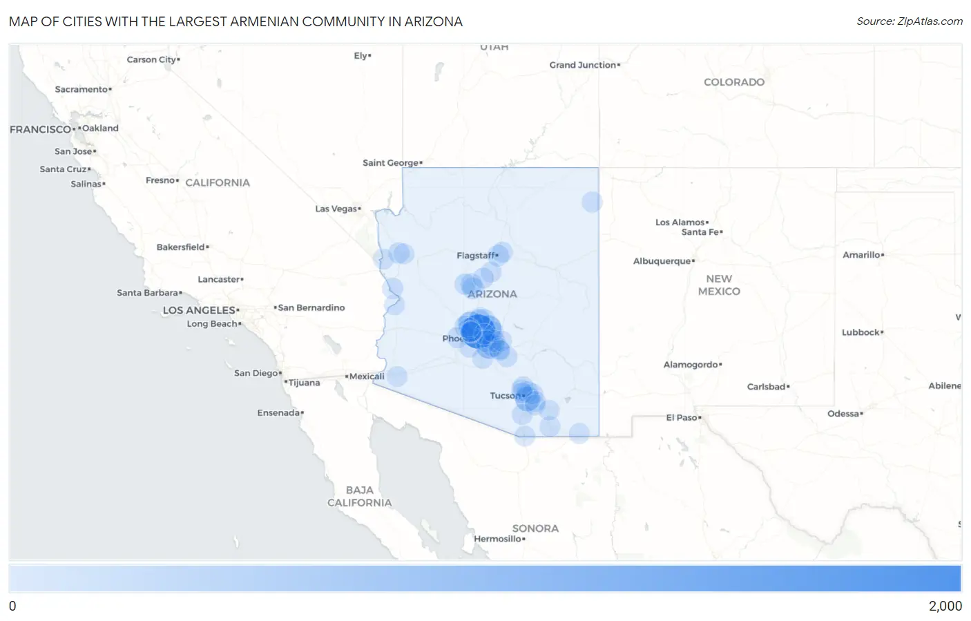 Cities with the Largest Armenian Community in Arizona Map