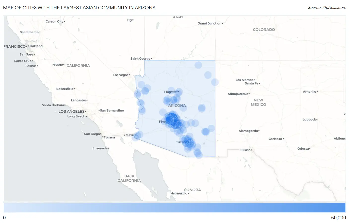 Cities with the Largest Asian Community in Arizona Map