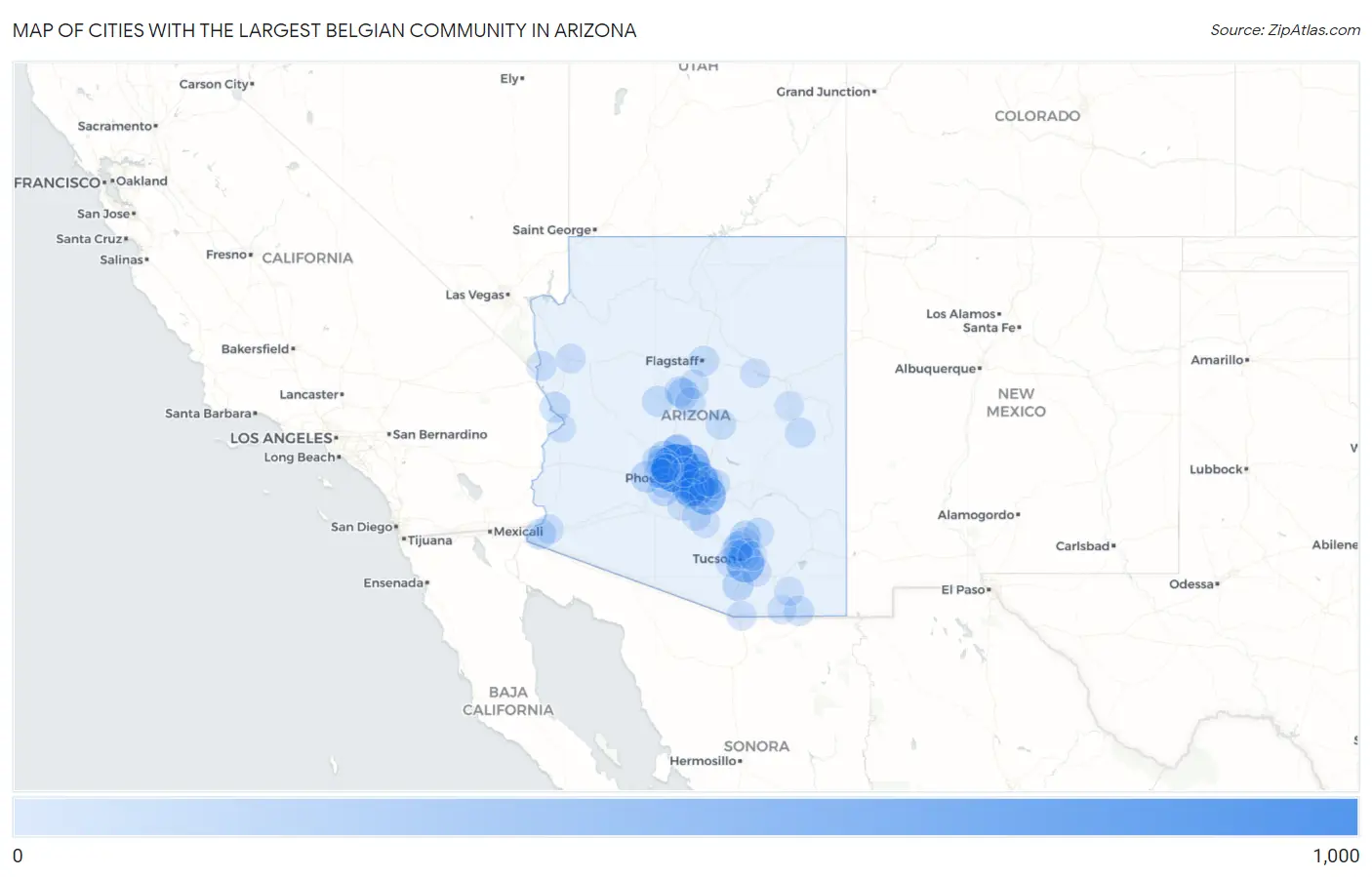 Cities with the Largest Belgian Community in Arizona Map