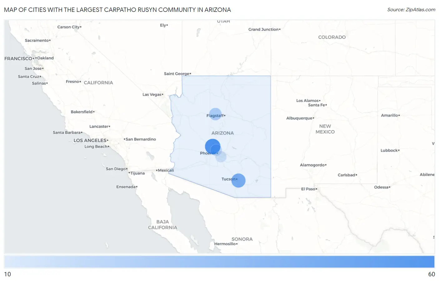 Cities with the Largest Carpatho Rusyn Community in Arizona Map