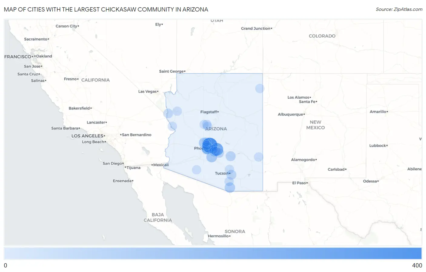 Cities with the Largest Chickasaw Community in Arizona Map