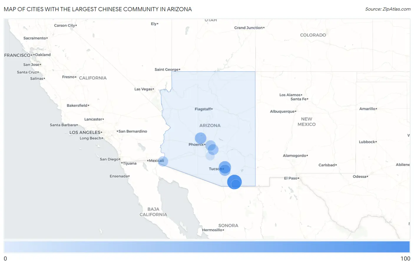 Cities with the Largest Chinese Community in Arizona Map