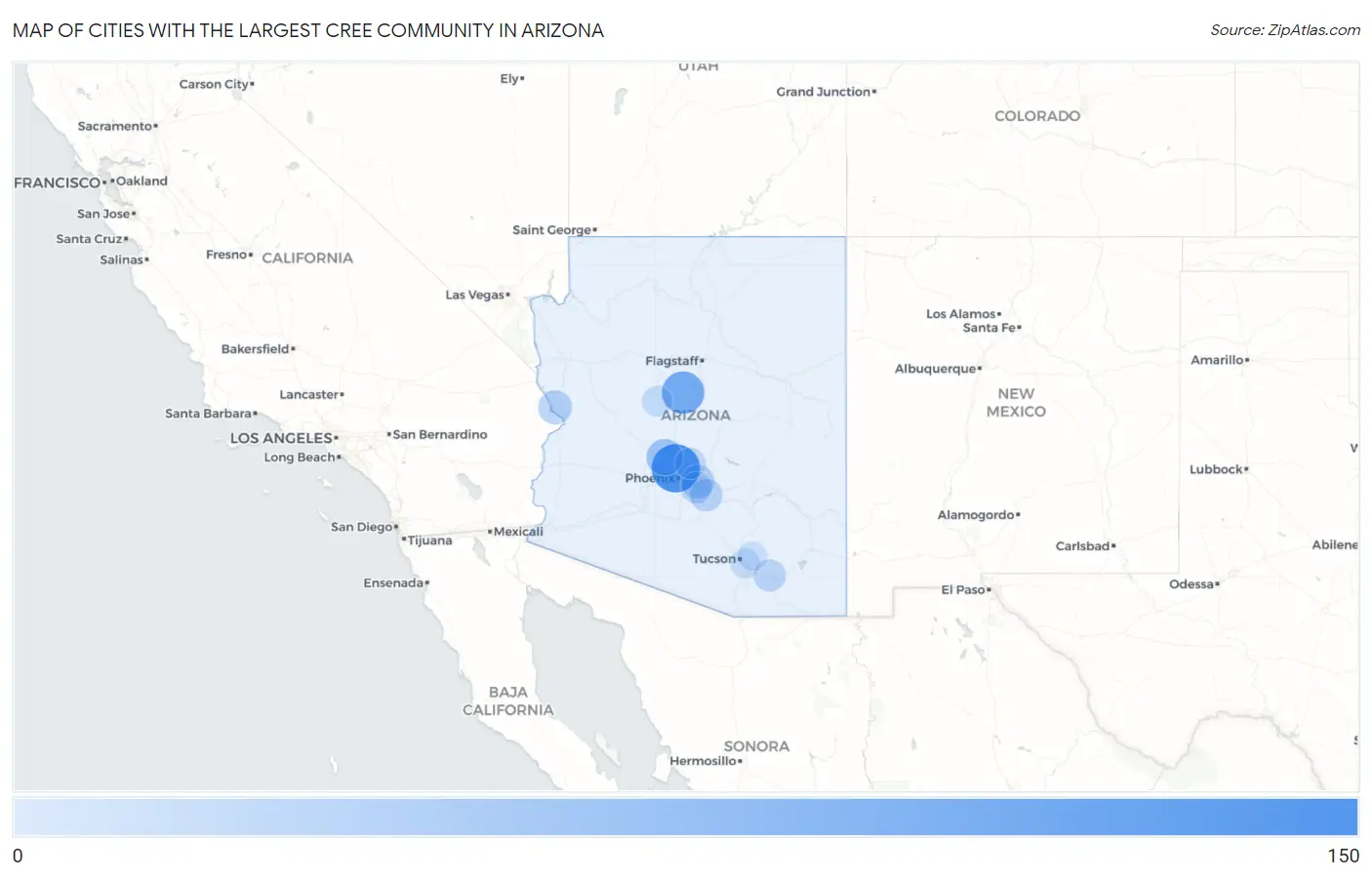 Cities with the Largest Cree Community in Arizona Map