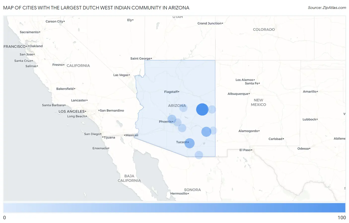 Cities with the Largest Dutch West Indian Community in Arizona Map