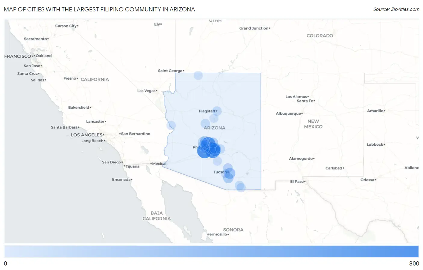 Cities with the Largest Filipino Community in Arizona Map