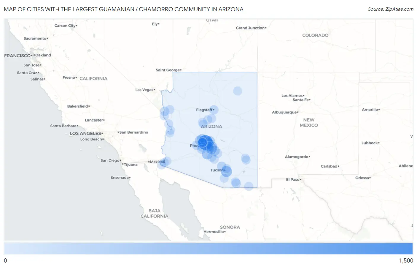 Cities with the Largest Guamanian / Chamorro Community in Arizona Map