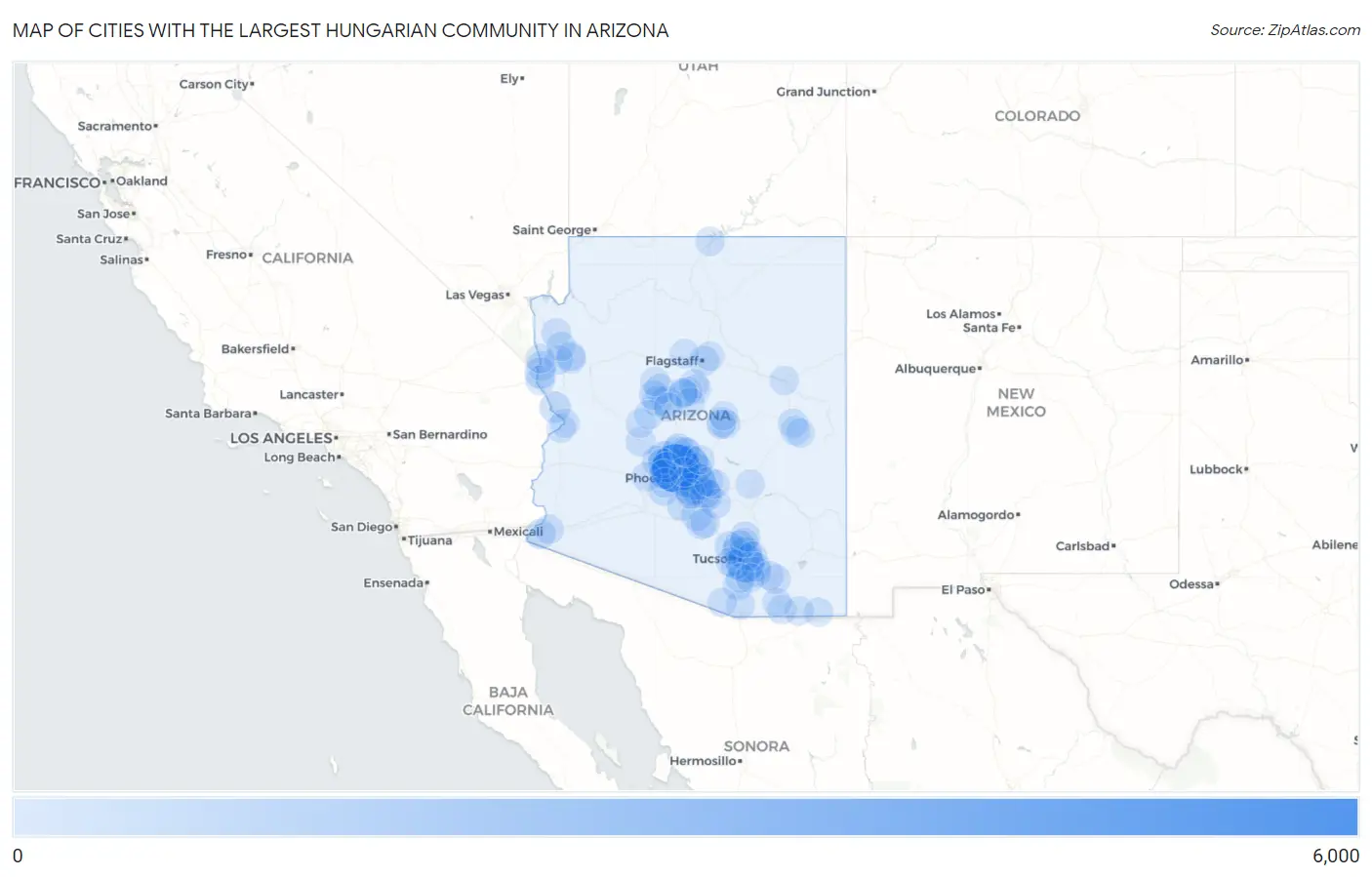Cities with the Largest Hungarian Community in Arizona Map