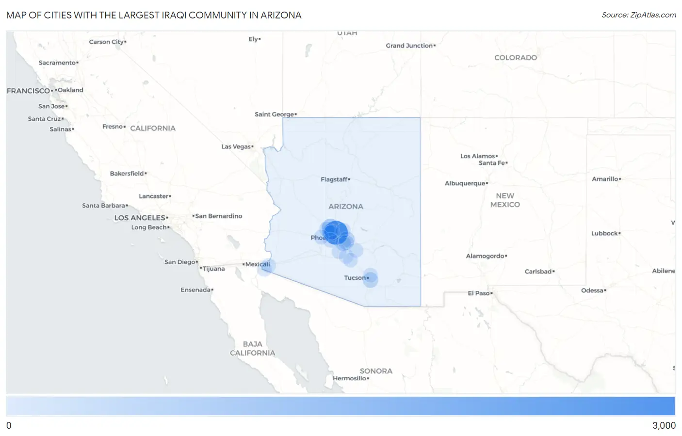 Cities with the Largest Iraqi Community in Arizona Map