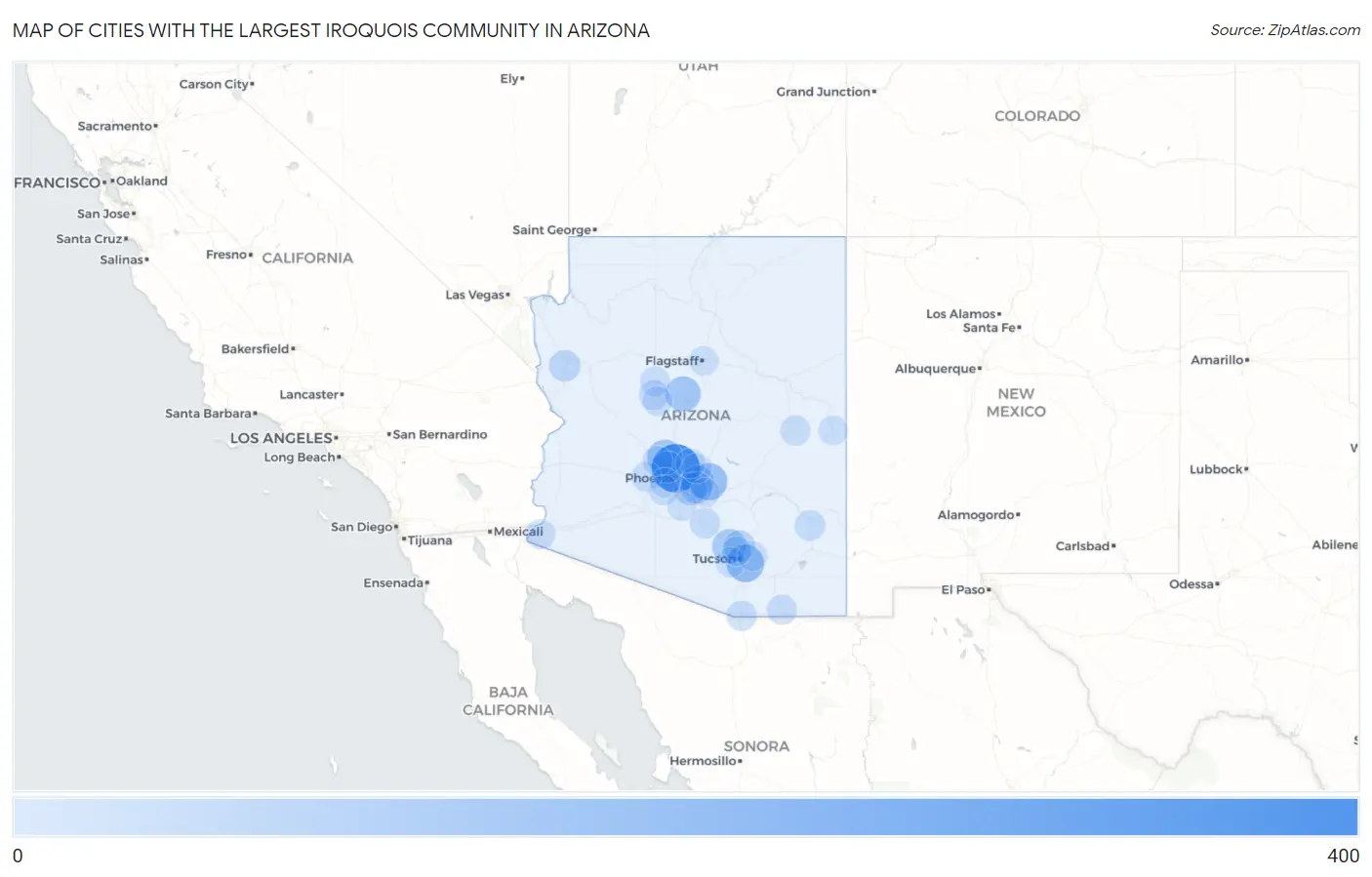 Cities with the Largest Iroquois Community in Arizona Map