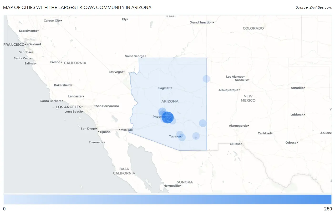 Cities with the Largest Kiowa Community in Arizona Map