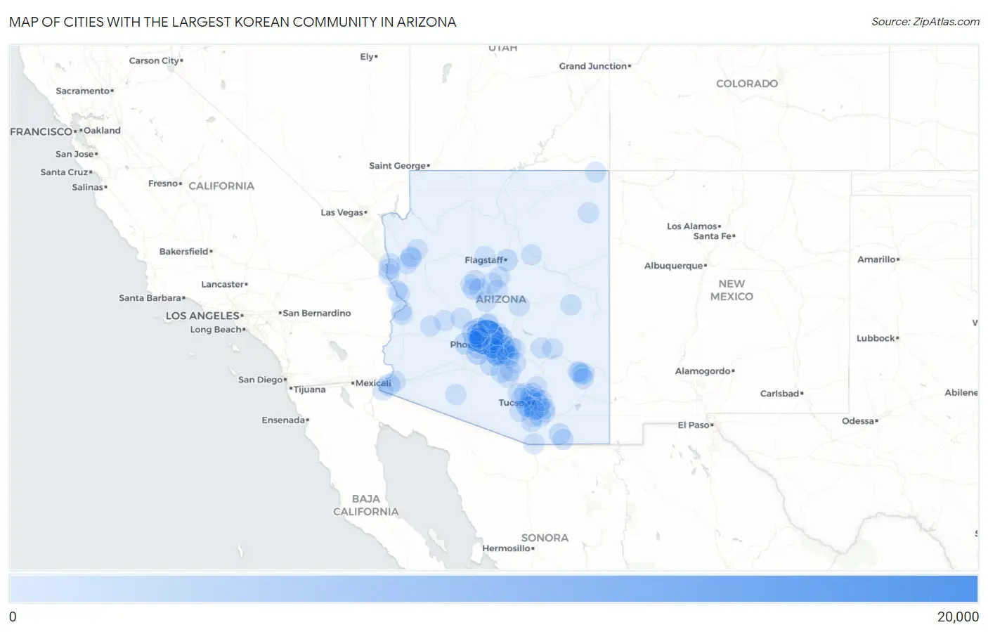 Cities with the Largest Korean Community in Arizona Map
