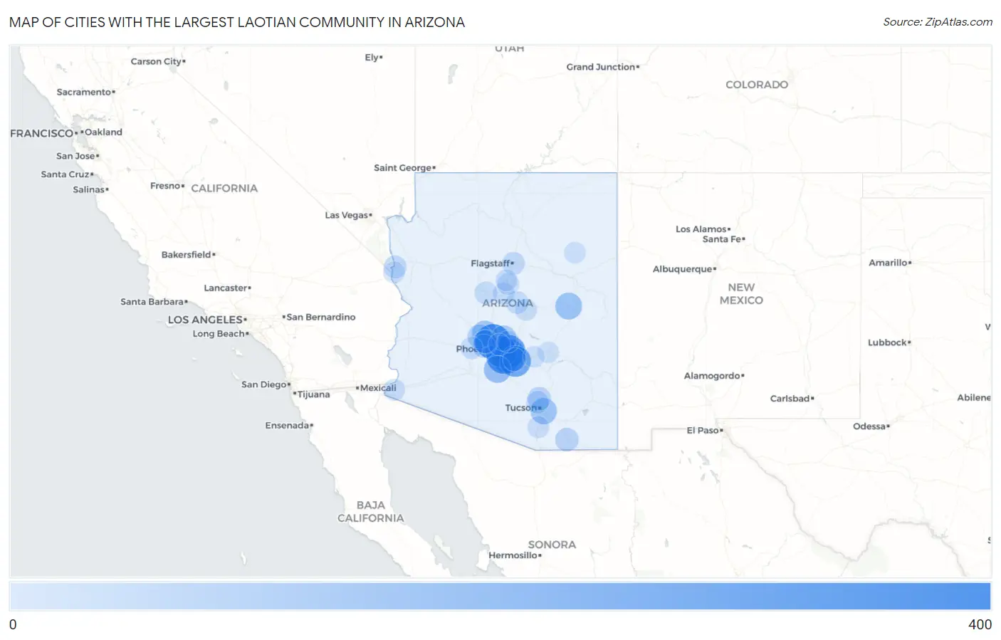 Cities with the Largest Laotian Community in Arizona Map