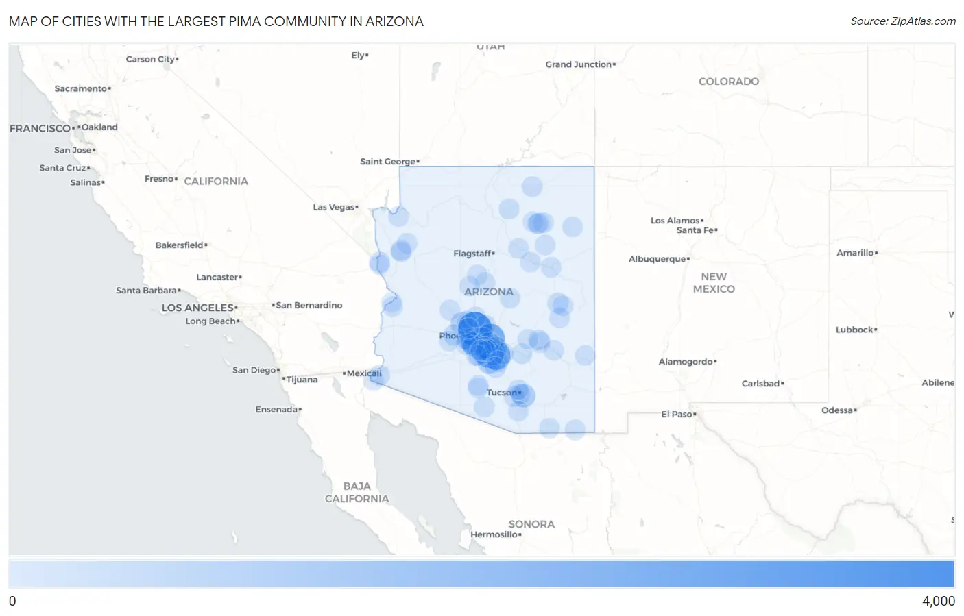 Cities with the Largest Pima Community in Arizona Map