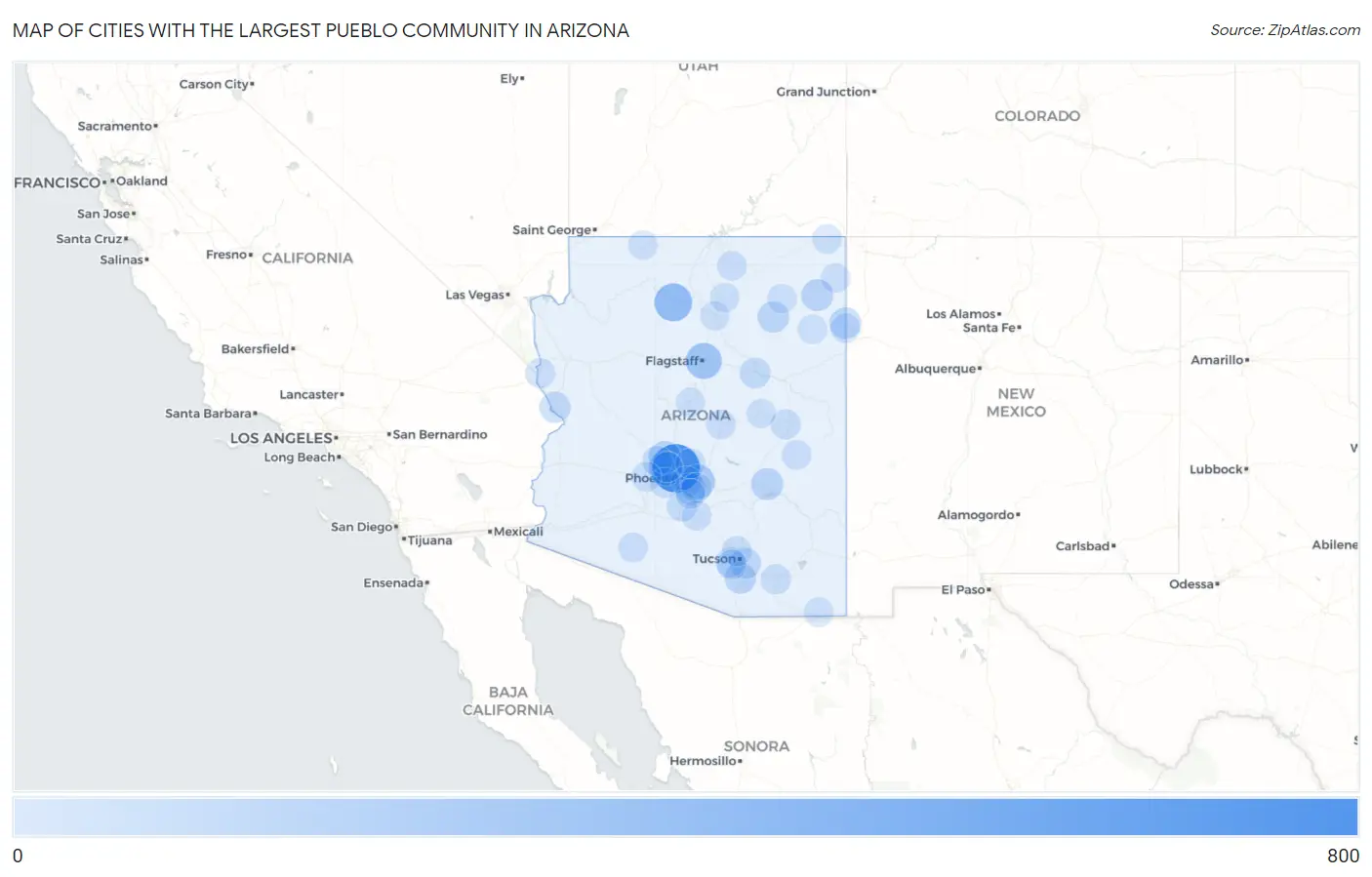 Cities with the Largest Pueblo Community in Arizona Map