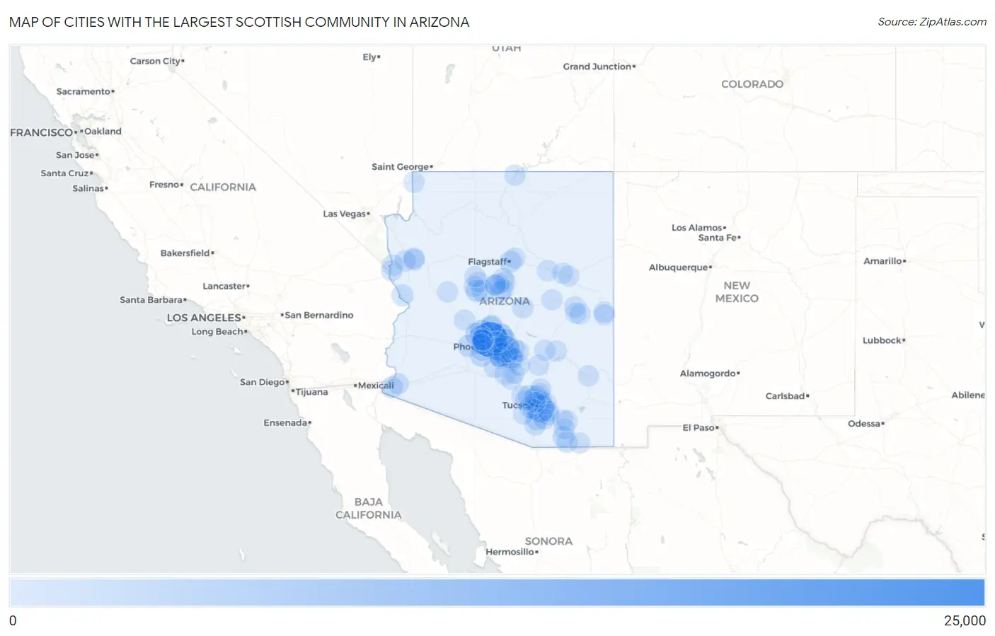 Cities with the Largest Scottish Community in Arizona Map