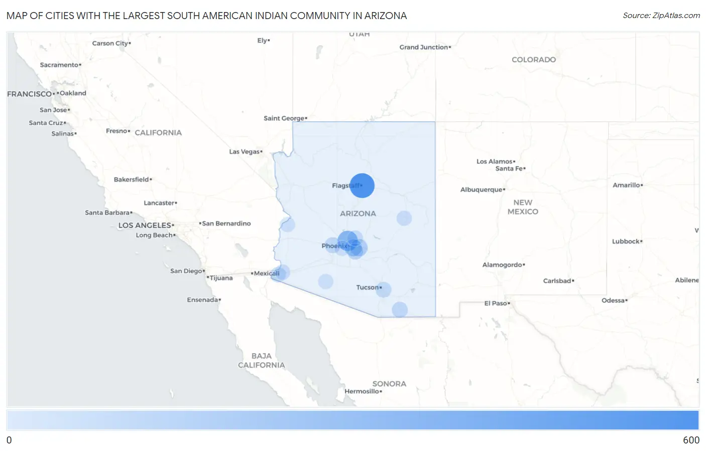 Cities with the Largest South American Indian Community in Arizona Map