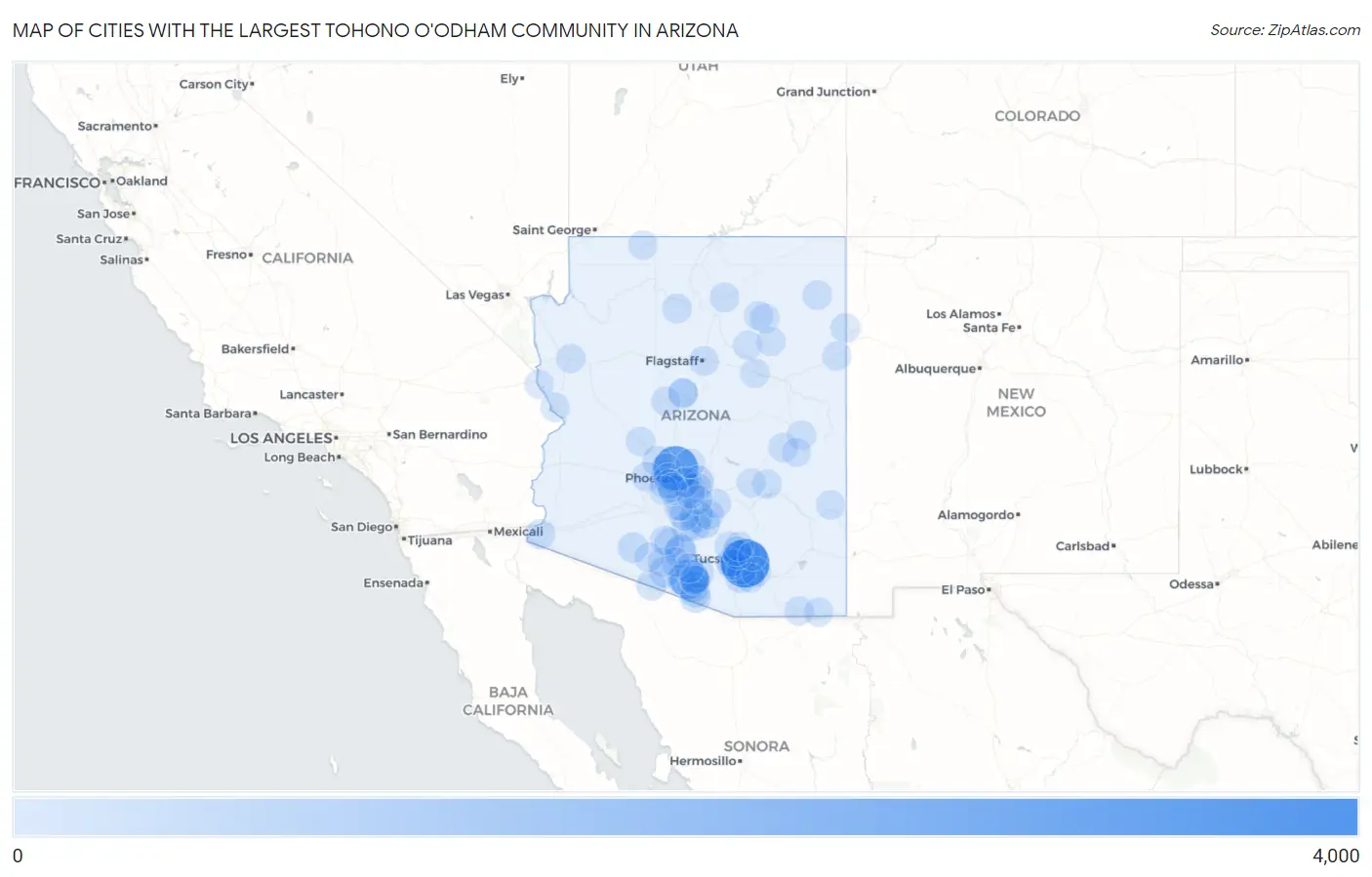 Cities with the Largest Tohono O'Odham Community in Arizona Map