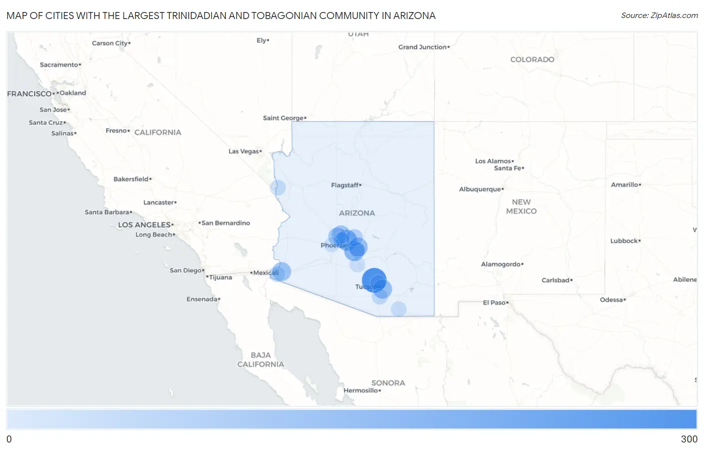 Cities with the Largest Trinidadian and Tobagonian Community in Arizona Map