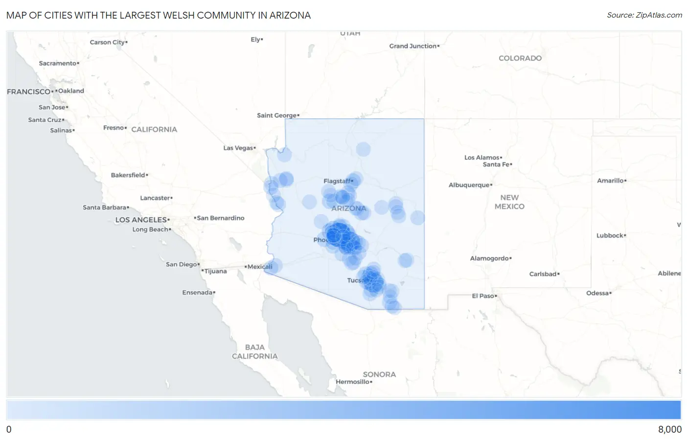Cities with the Largest Welsh Community in Arizona Map