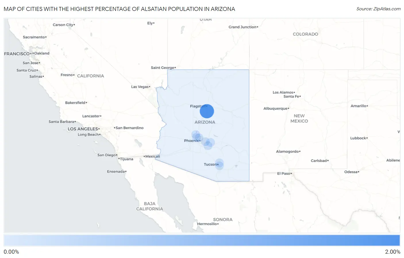 Cities with the Highest Percentage of Alsatian Population in Arizona Map
