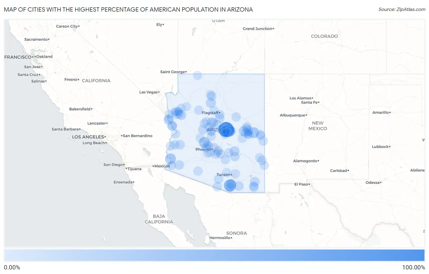 Cities with the Highest Percentage of American Population in Arizona Map