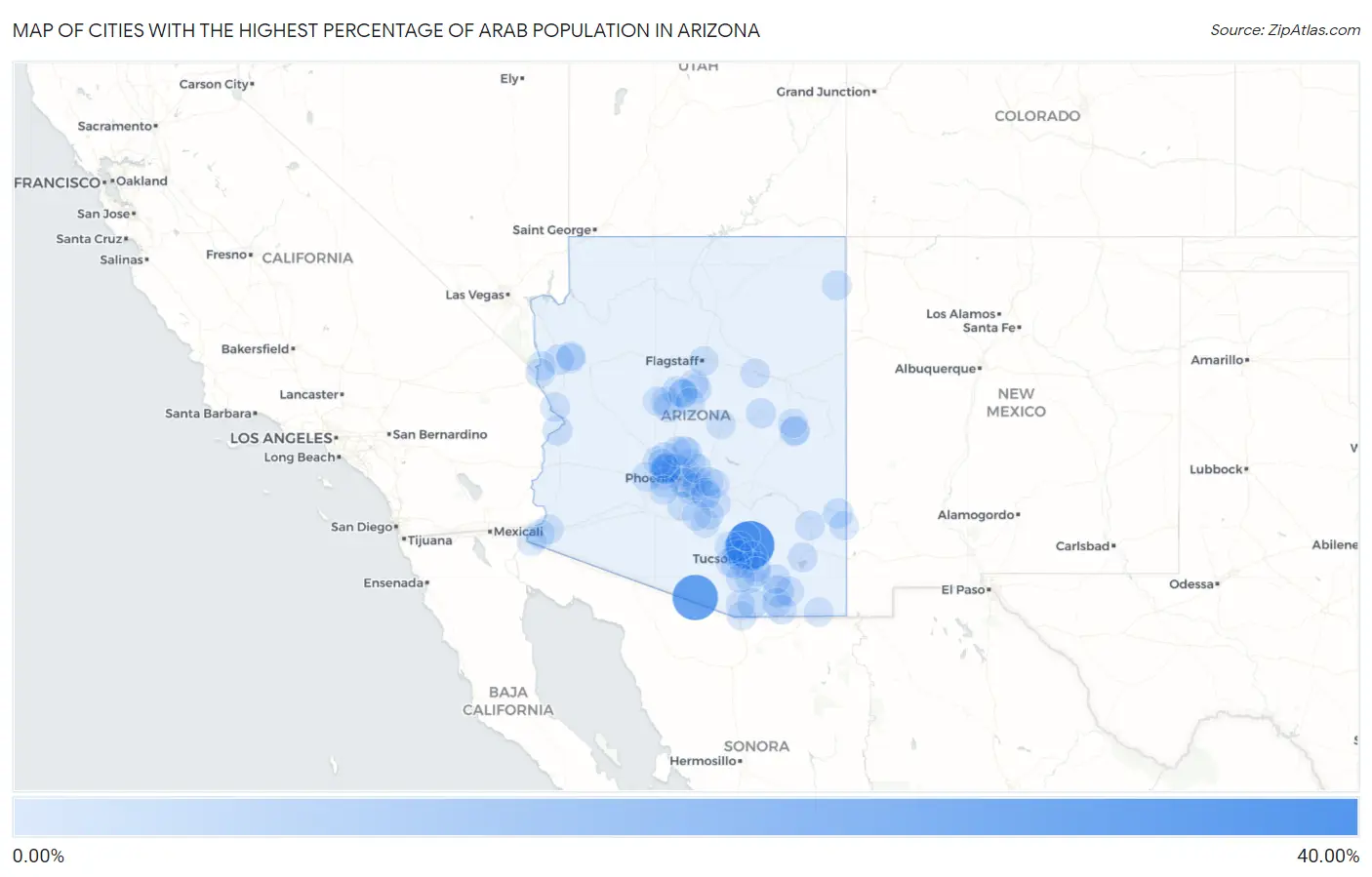 Cities with the Highest Percentage of Arab Population in Arizona Map