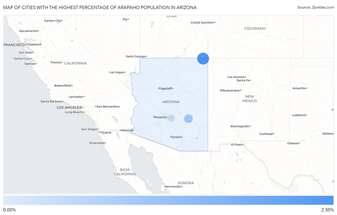 Cities with the Highest Percentage of Arapaho Population in Arizona Map