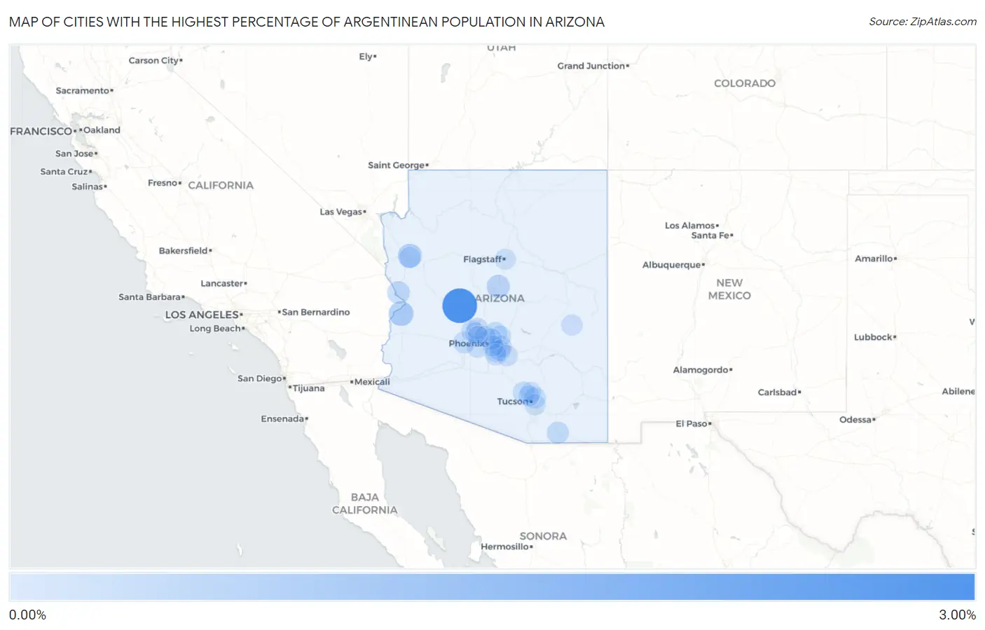 Cities with the Highest Percentage of Argentinean Population in Arizona Map