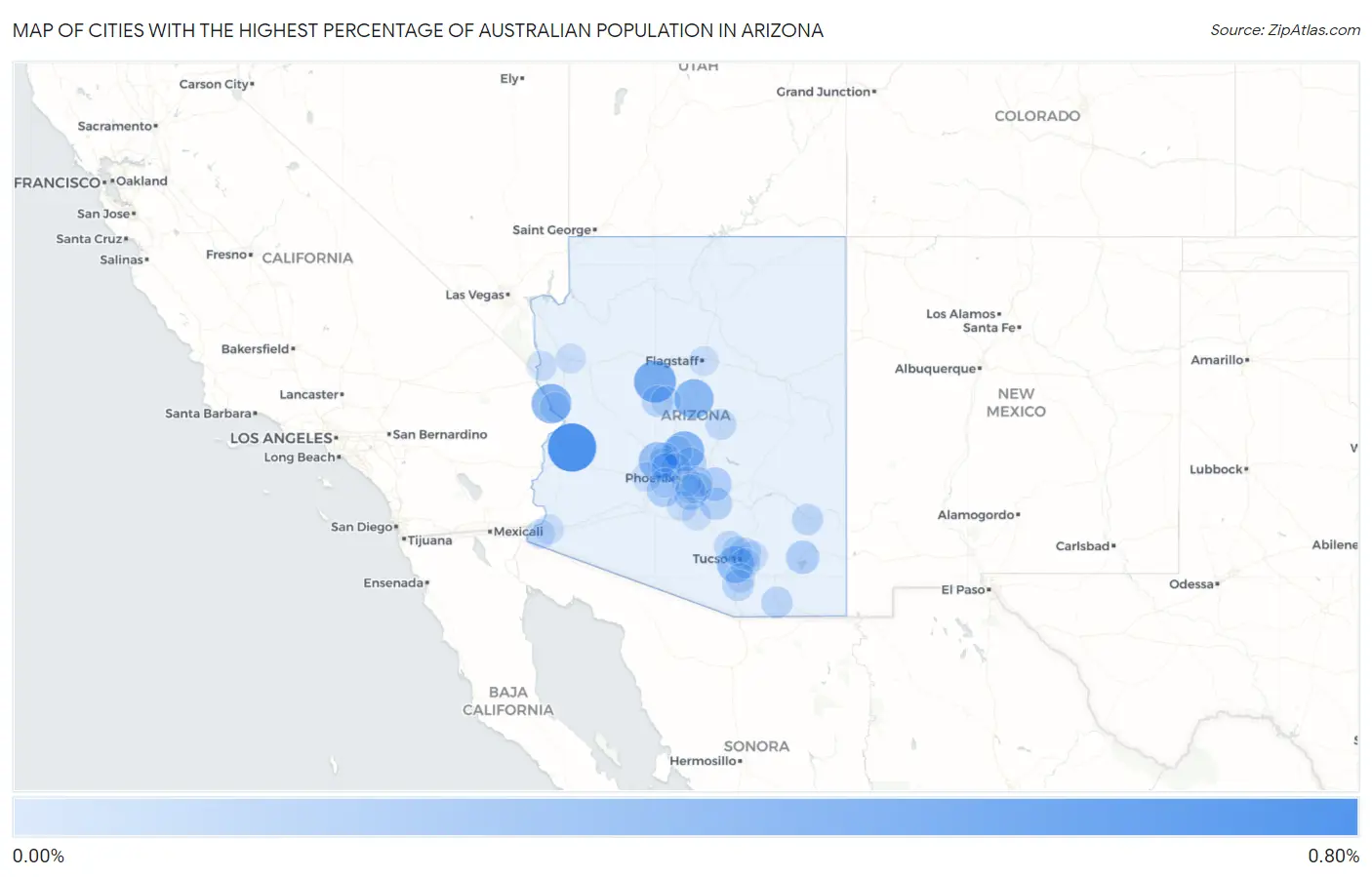Cities with the Highest Percentage of Australian Population in Arizona Map