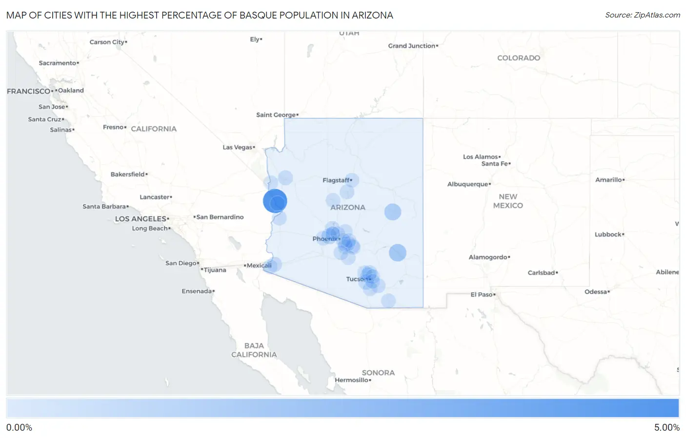 Cities with the Highest Percentage of Basque Population in Arizona Map