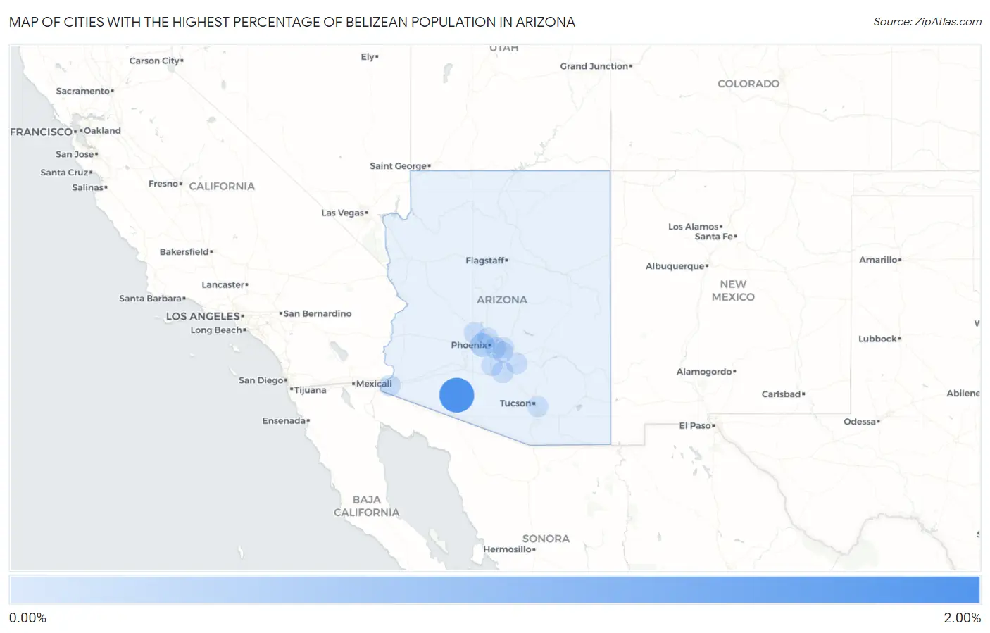 Cities with the Highest Percentage of Belizean Population in Arizona Map
