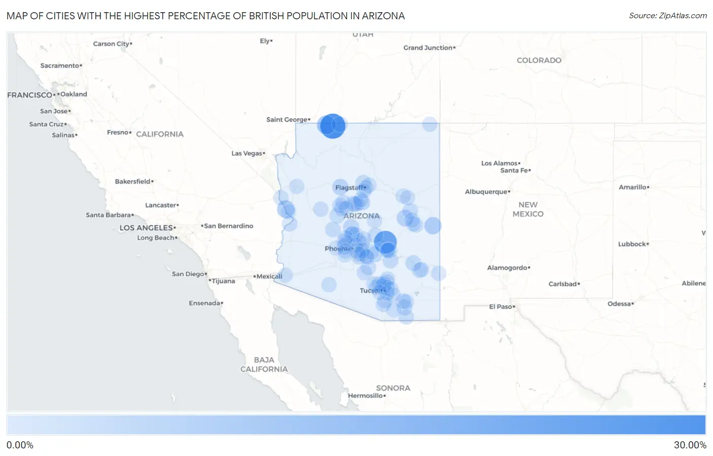 Cities with the Highest Percentage of British Population in Arizona Map