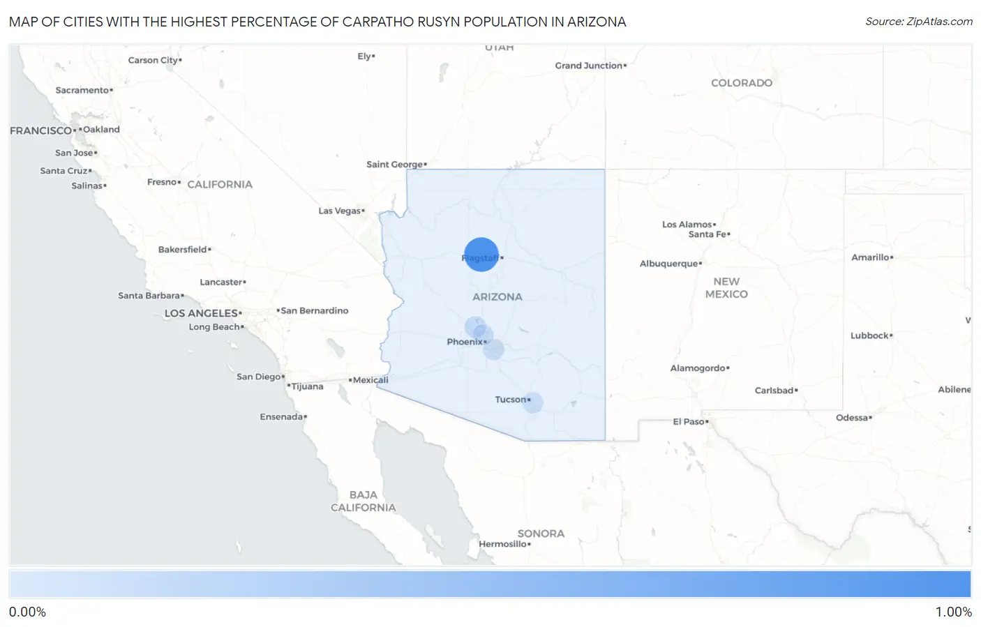 Cities with the Highest Percentage of Carpatho Rusyn Population in Arizona Map