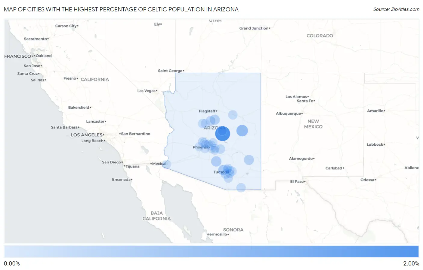 Cities with the Highest Percentage of Celtic Population in Arizona Map