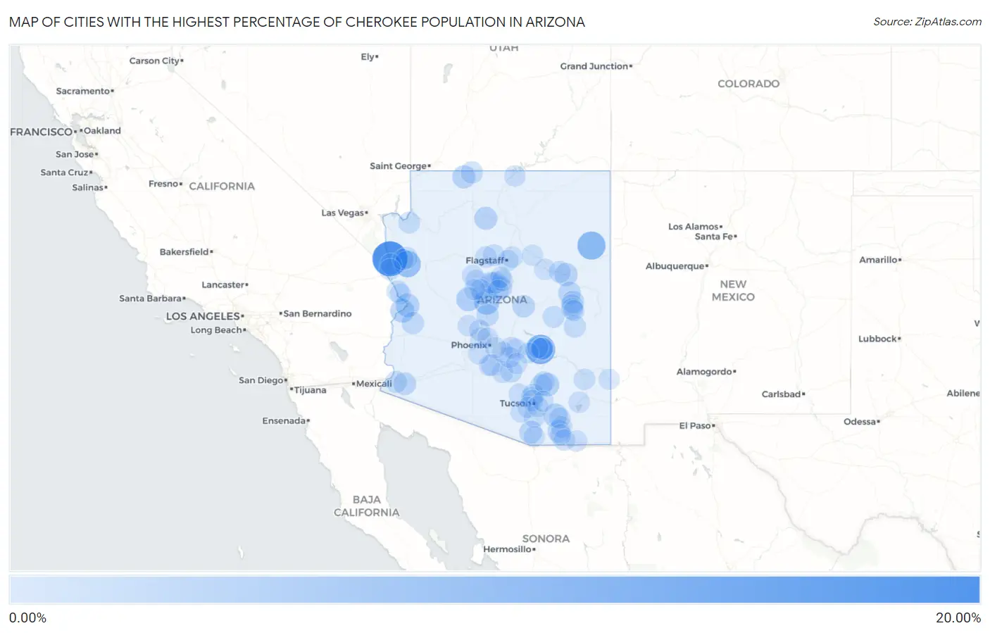 Cities with the Highest Percentage of Cherokee Population in Arizona Map