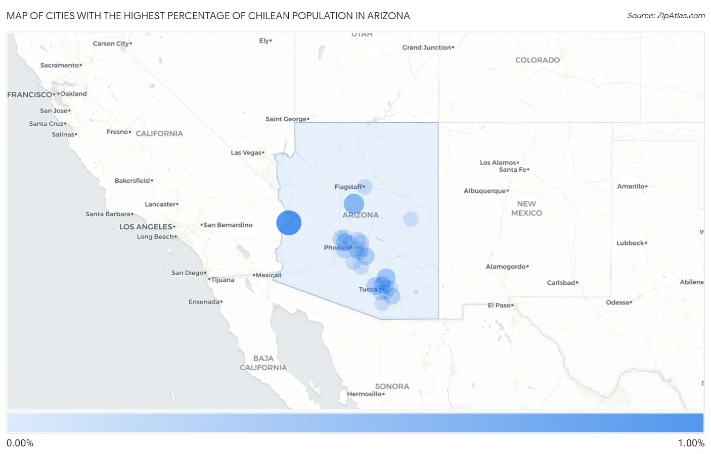 Cities with the Highest Percentage of Chilean Population in Arizona Map