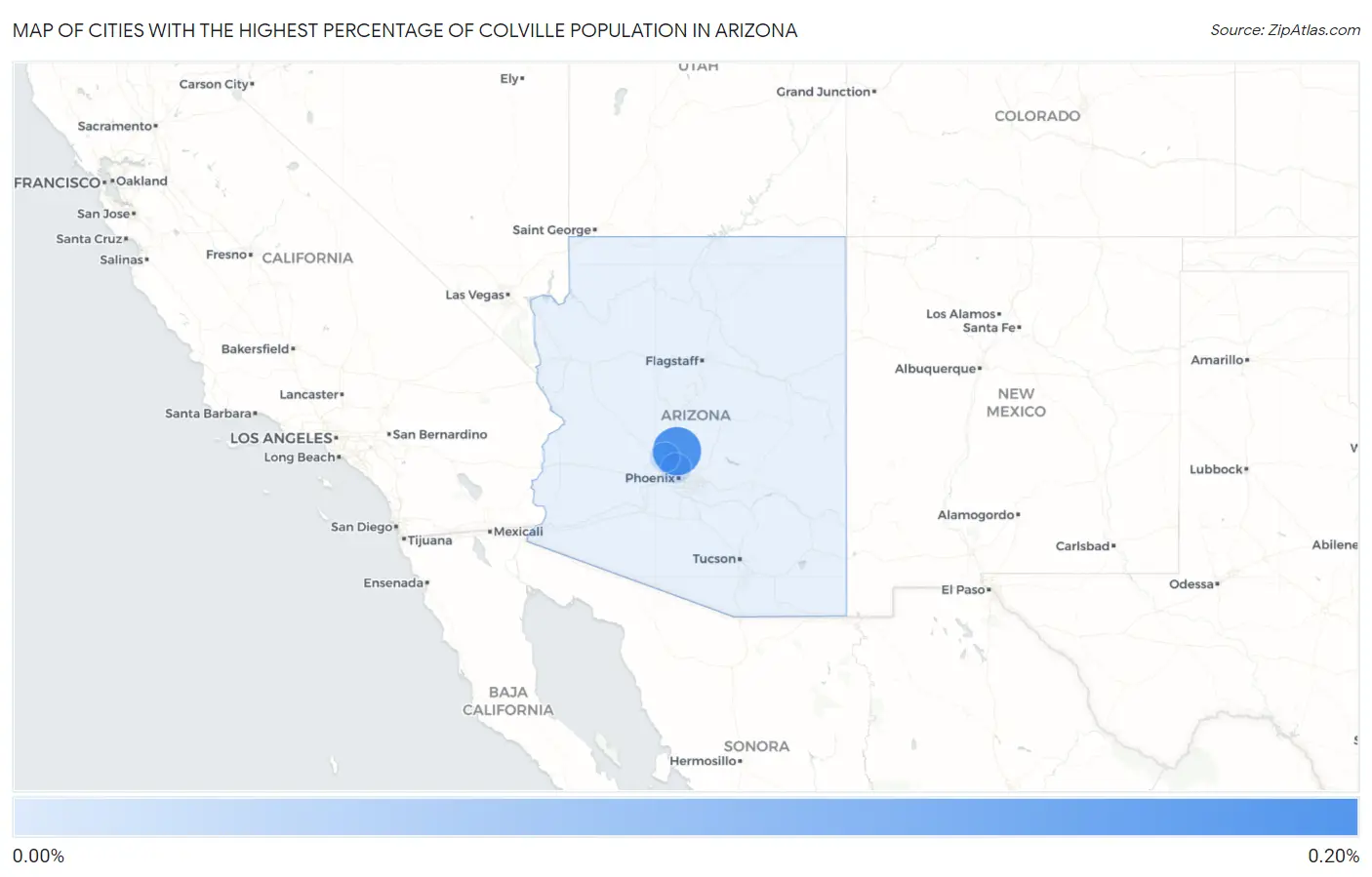 Cities with the Highest Percentage of Colville Population in Arizona Map