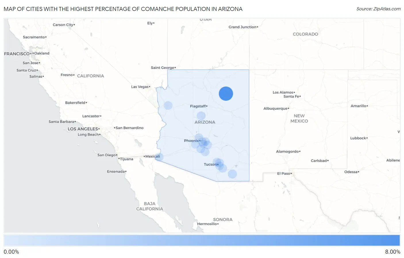 Cities with the Highest Percentage of Comanche Population in Arizona Map