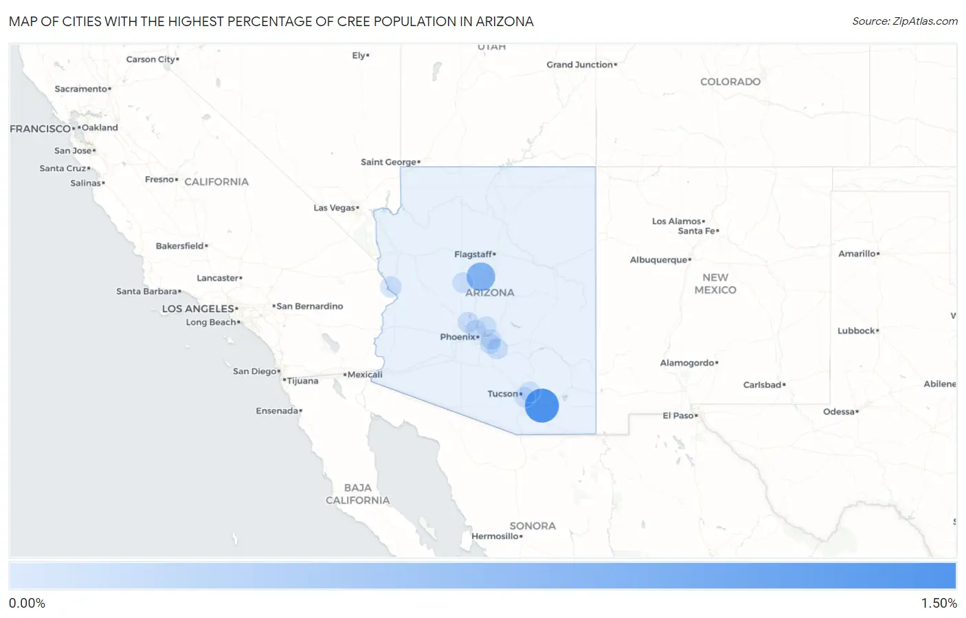 Cities with the Highest Percentage of Cree Population in Arizona Map